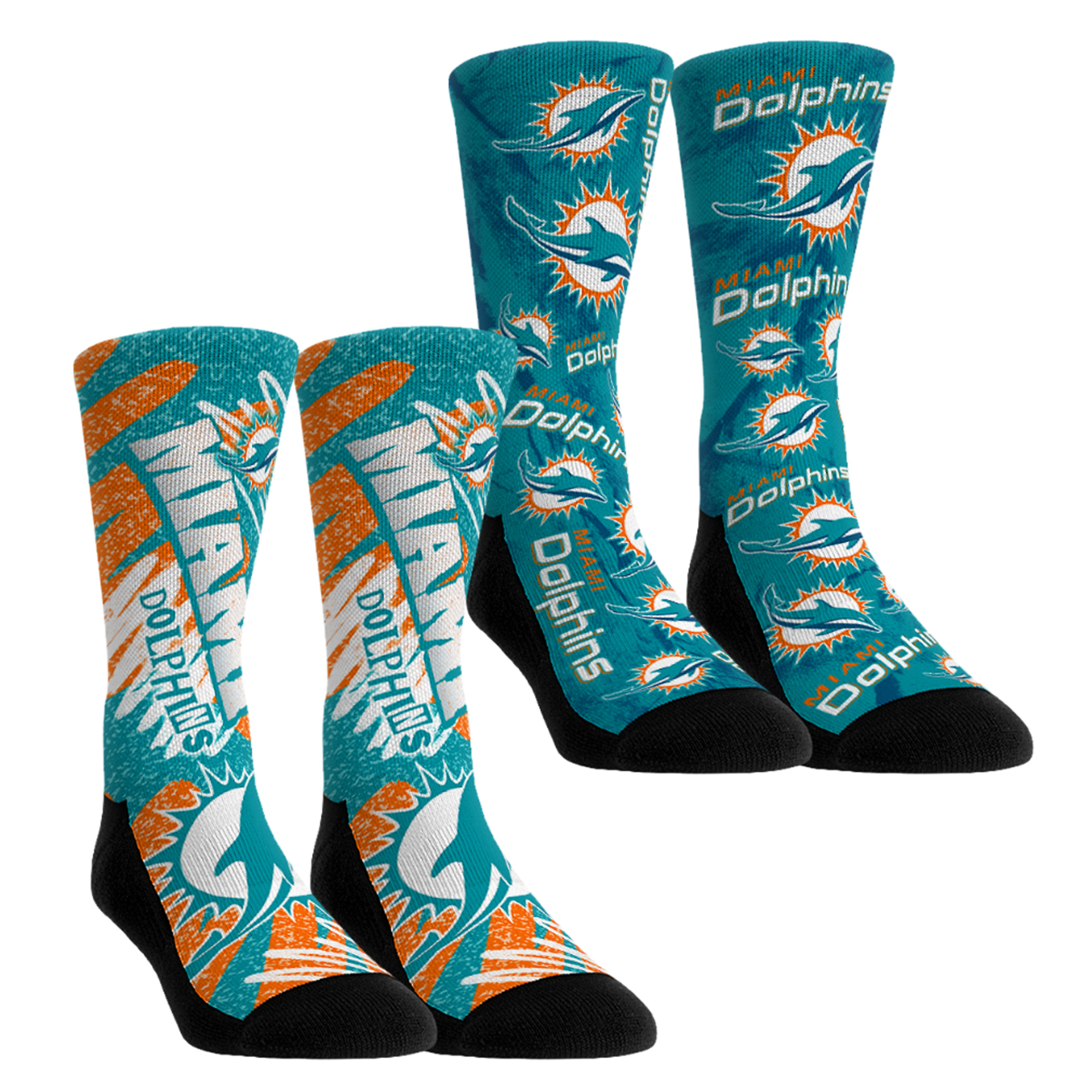 Unisex Rock Em Miami Dolphins Team Blast Two-Pack Crew Socks