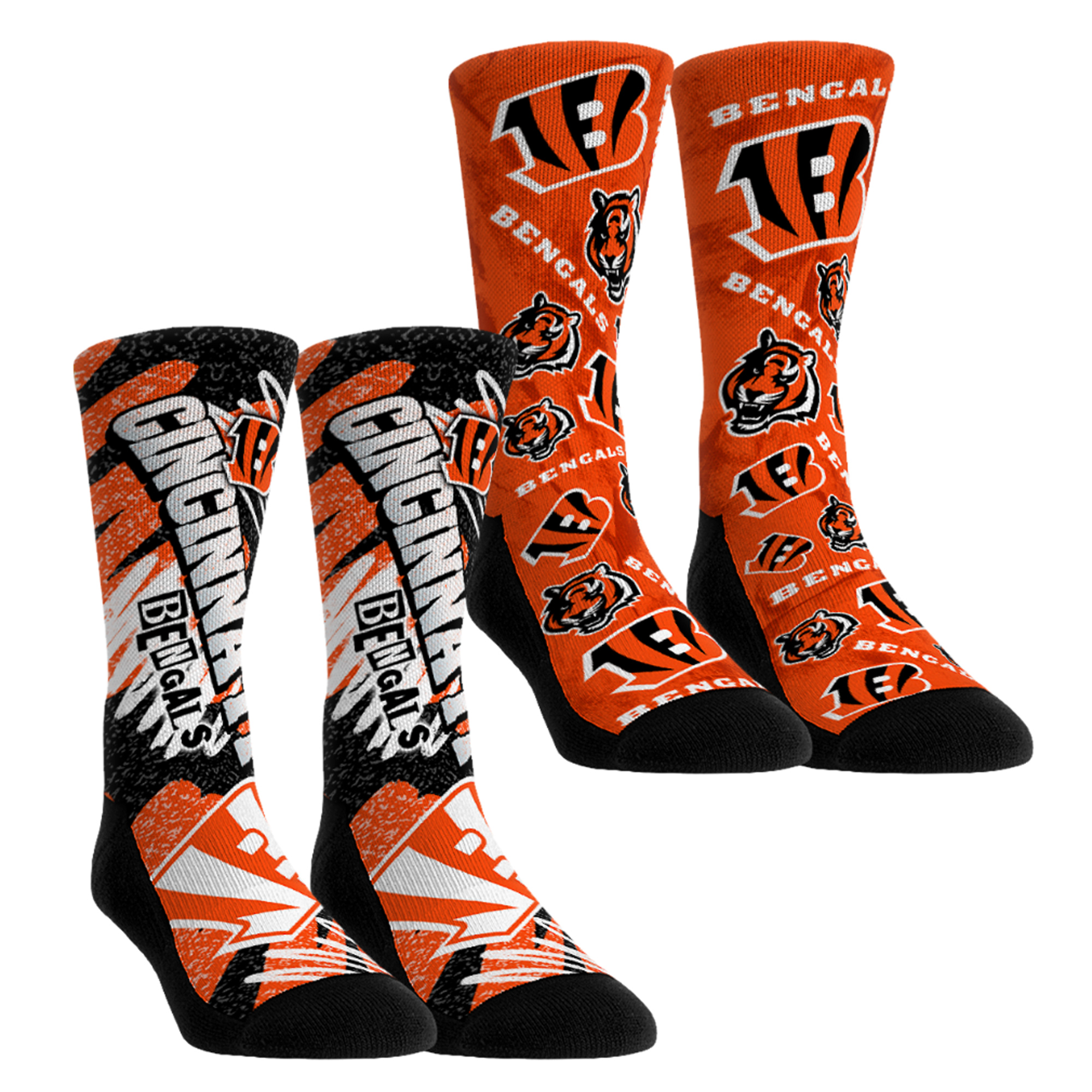 Unisex Rock Em Cincinnati Bengals Team Blast Two-Pack Crew Socks