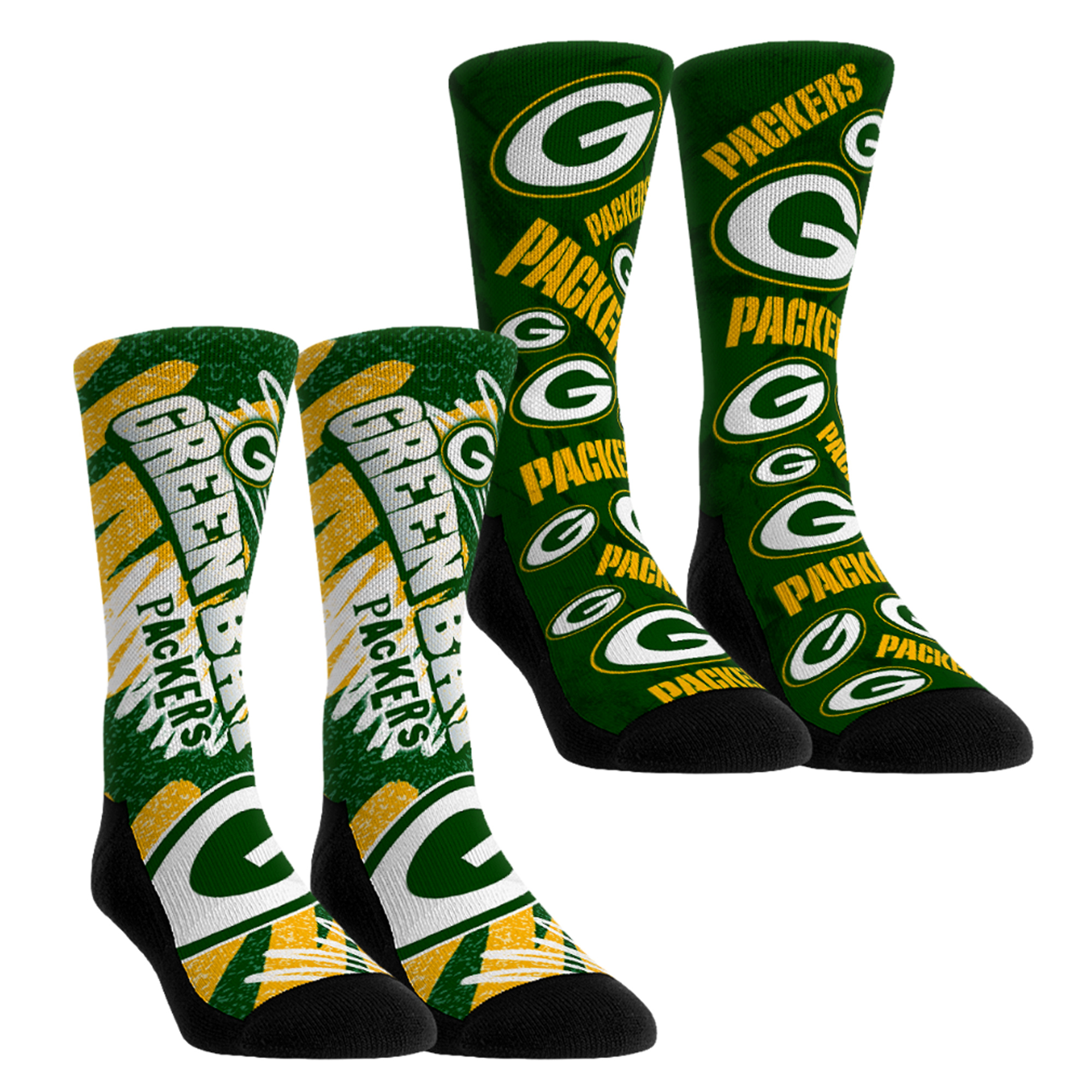 Unisex Rock Em Green Bay Packers Team Blast Two-Pack Crew Socks