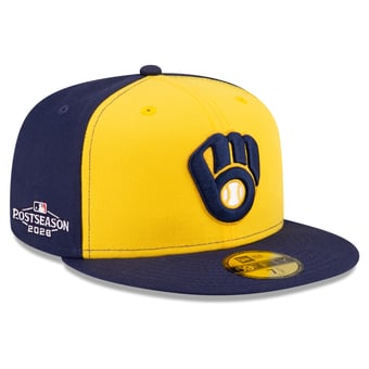 Men's New Era Gold/Navy Milwaukee Brewers 2026 MLB Postseason Side Patch 59FIFTY Fitted Hat