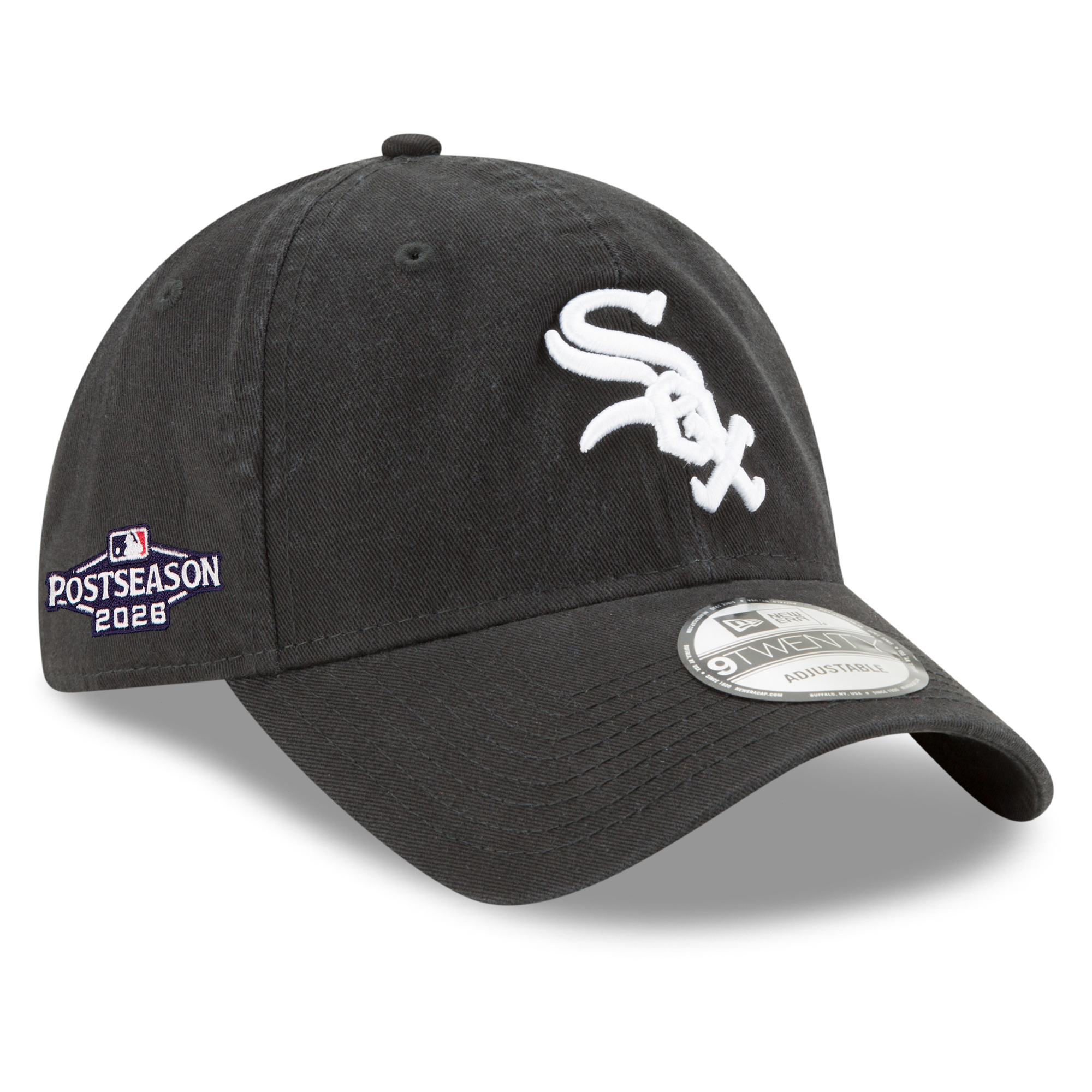Men's New Era Black Chicago White Sox 2026 MLB Postseason Side Patch 9TWENTY Adjustable Hat