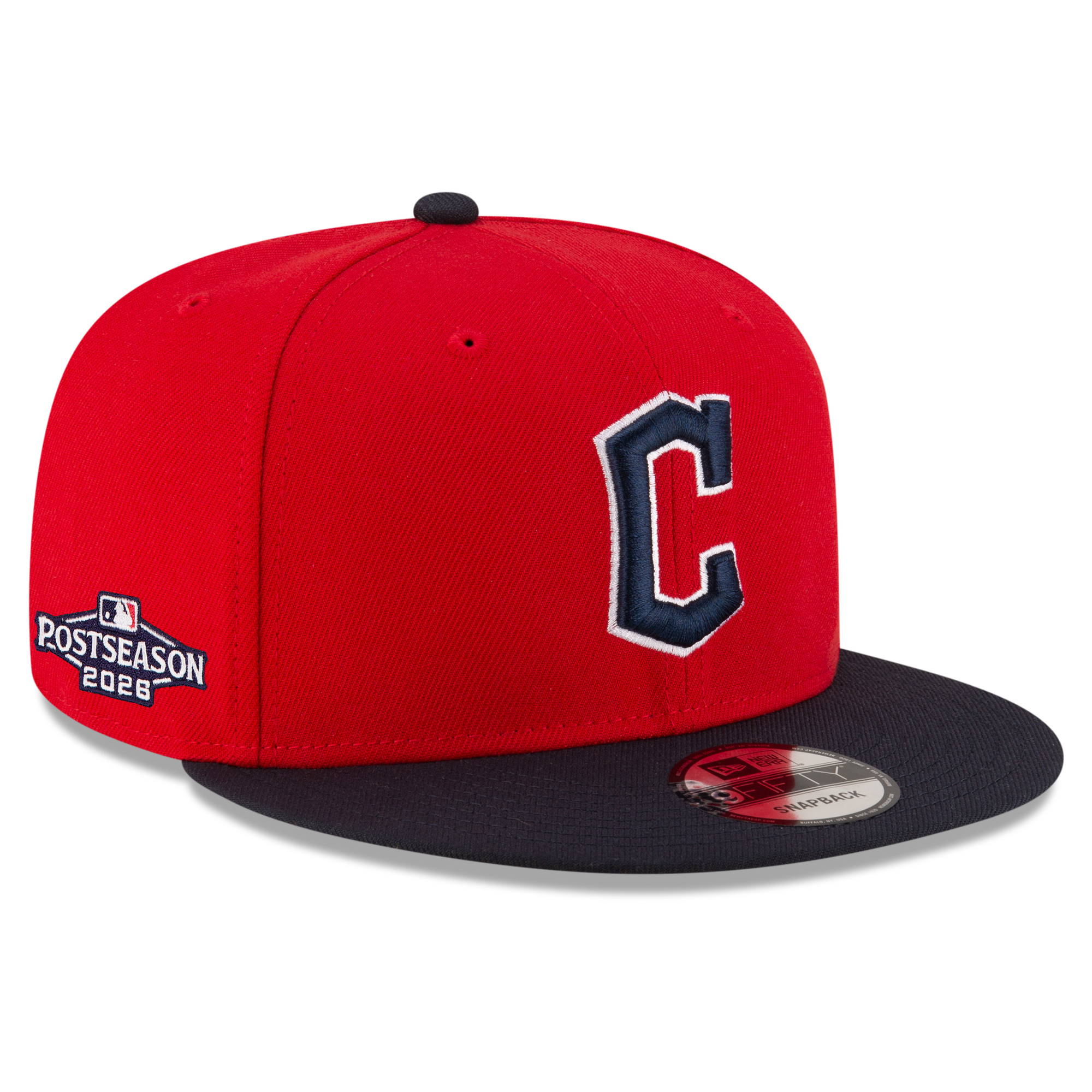 Men's New Era Red/Navy Cleveland Guardians 2026 MLB Postseason Side Patch 9FIFTY Snapback Hat