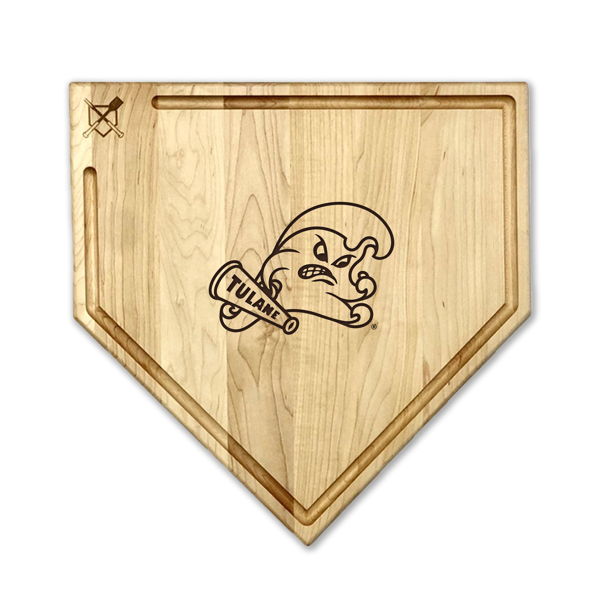 Jardine Tulane Green Wave Baseball BBQ 17" x 17" Home Plate Cutting Board with Trough