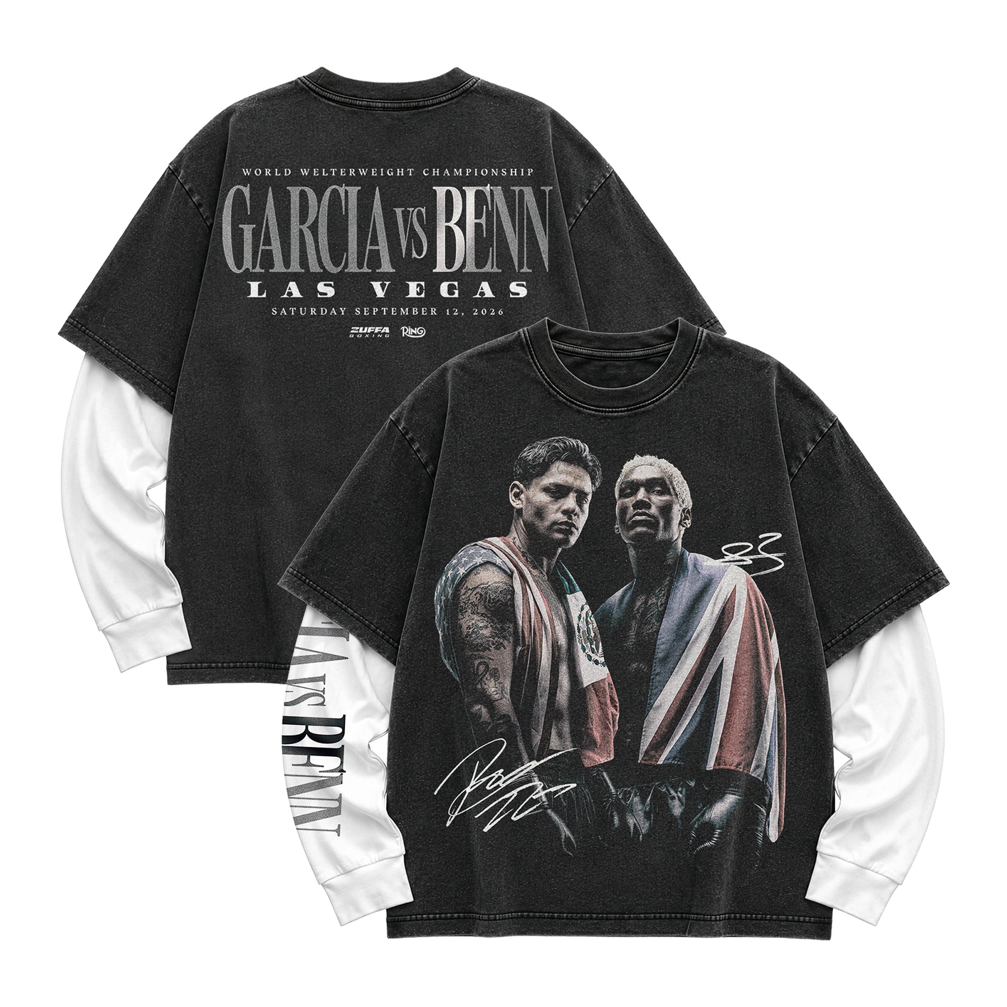 Men's Black Garcia vs. Benn Zuffa Boxing 11 Photo Double-Layer Long Sleeve T-Shirt