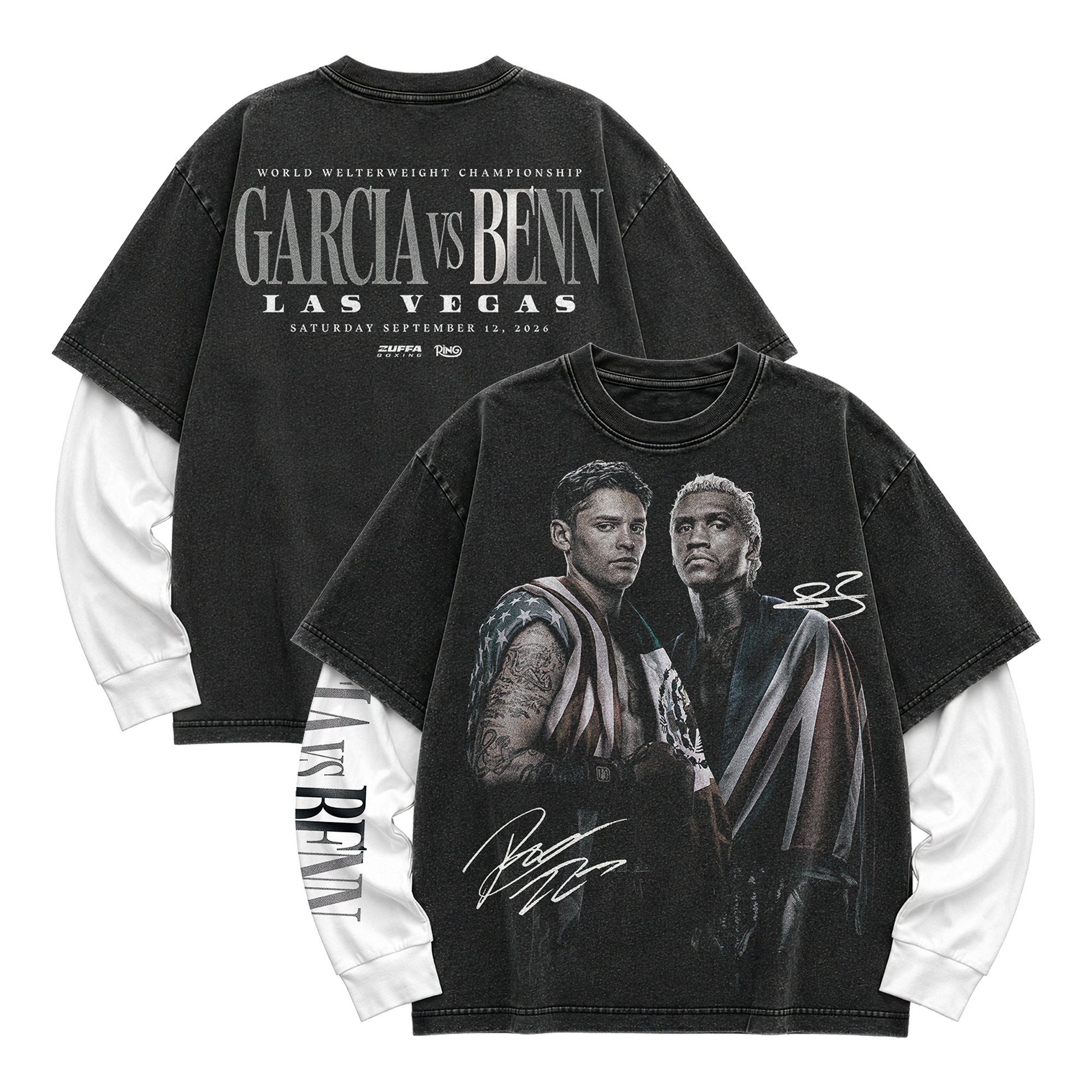 Men's Black Garcia vs. Benn Zuffa Boxing 11 Photo Double-Layer Long Sleeve T-Shirt