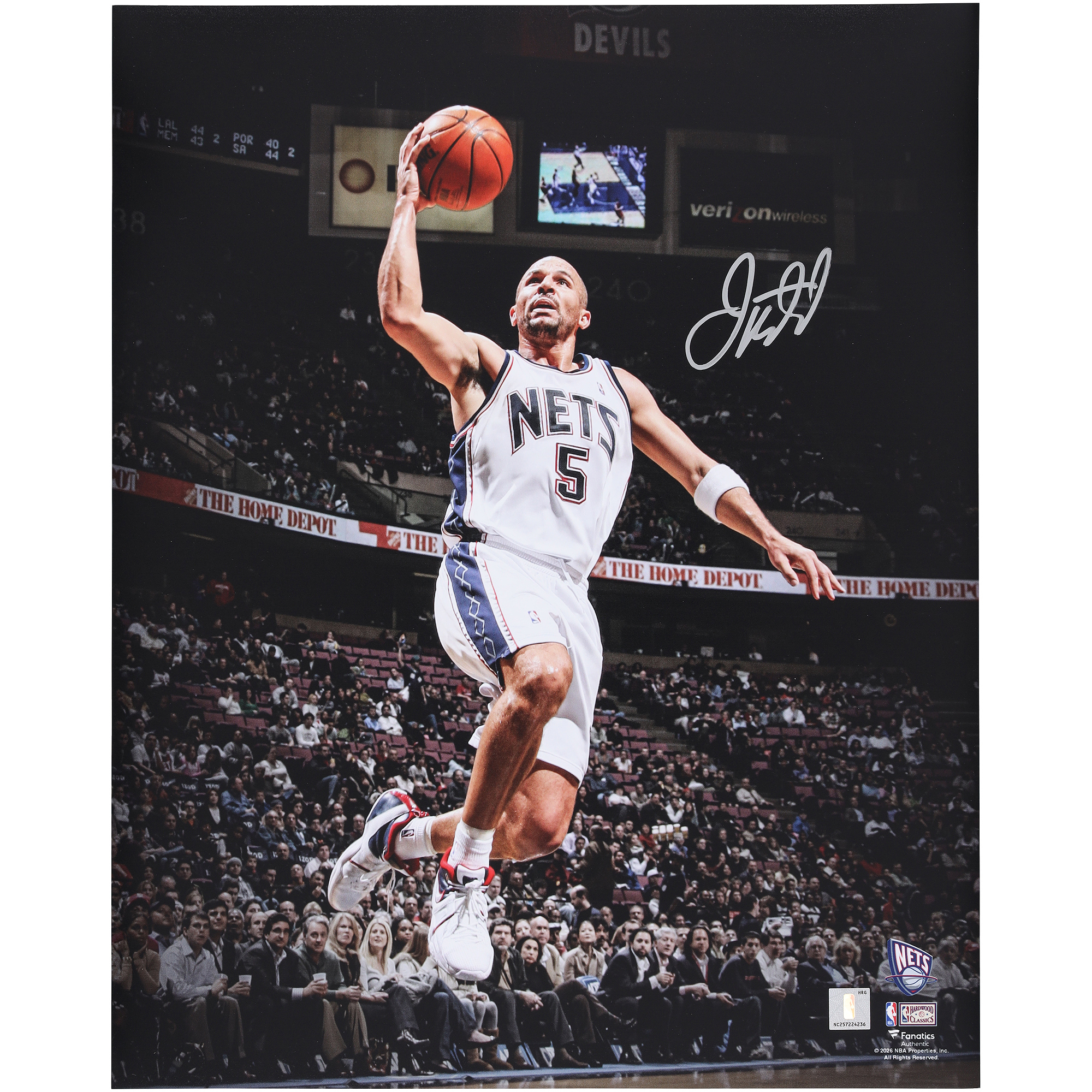 Jason Kidd New Jersey Nets Autographed 16" x 20" Lay-up Spotlight Photograph