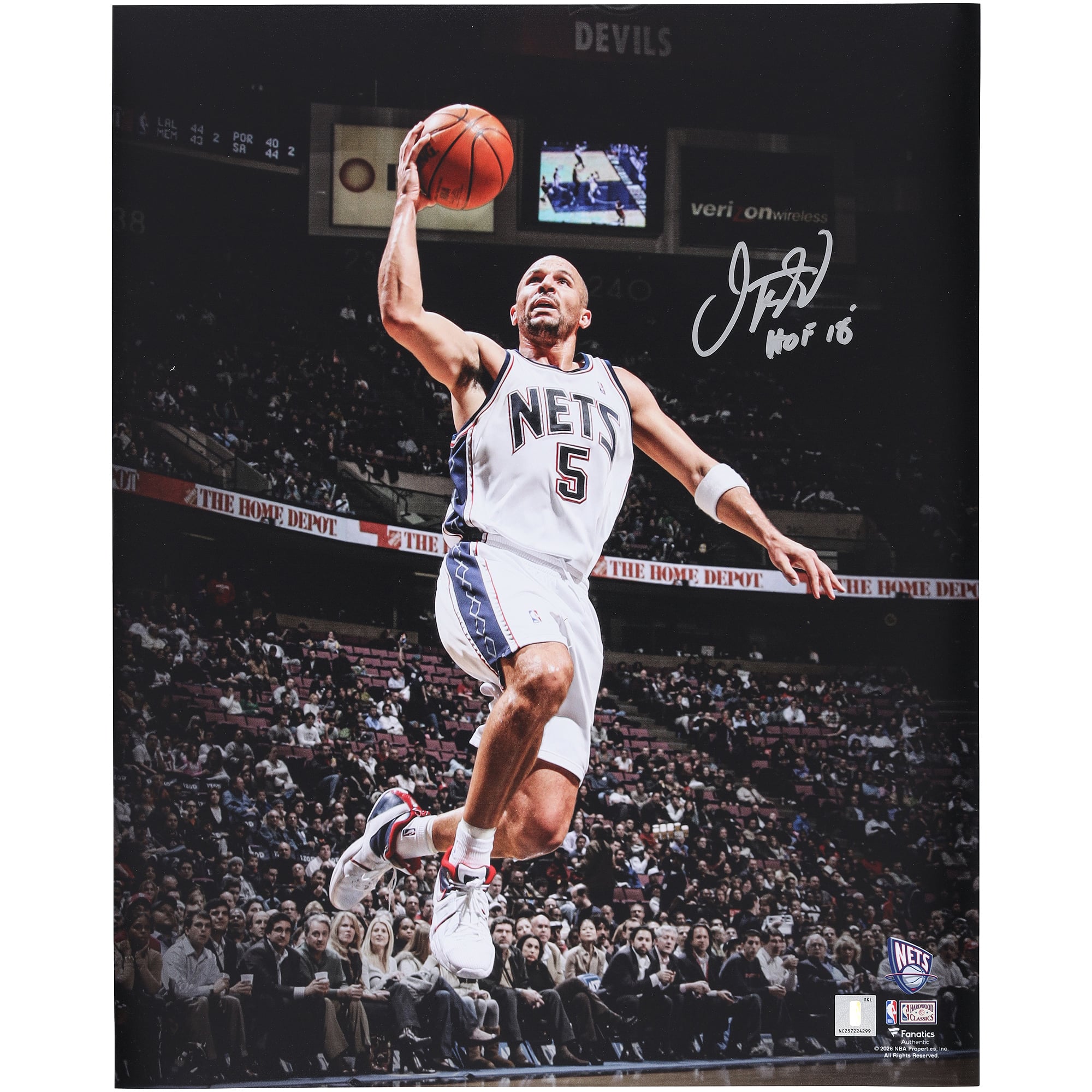 Jason Kidd New Jersey Nets Autographed 16" x 20" Lay-up Spotlight Photograph with "HOF 18" Inscription
