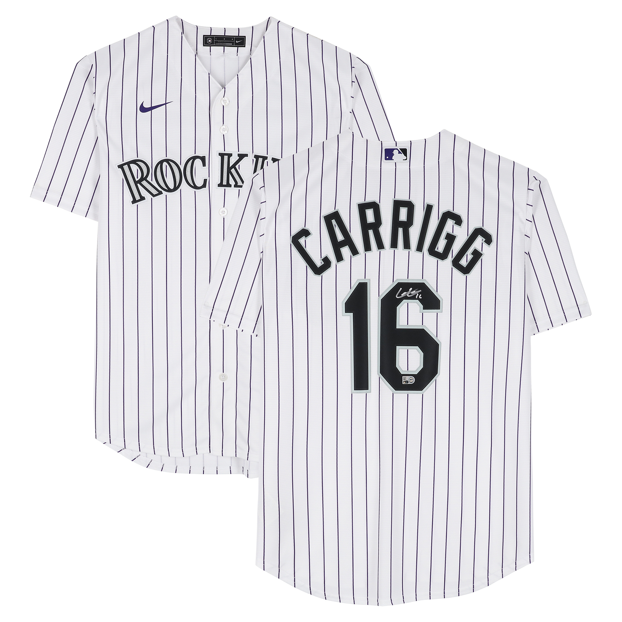 Cole Carrigg Colorado Rockies Autographed White Nike Replica Jersey