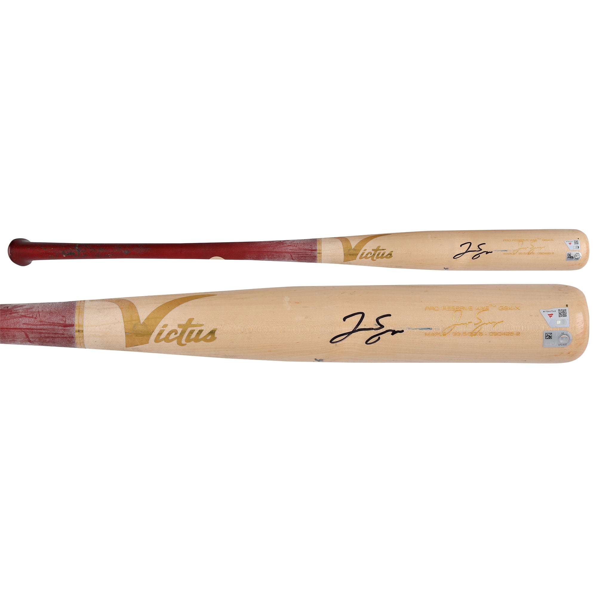 George Springer Toronto Blue Jays Autographed Game-Used Tan/Red Victus Broken Bat from the 2025 MLB Season - NF70447549
