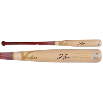 George Springer Toronto Blue Jays Autographed Game-Used Tan/Red Victus Broken Bat from the 2025 MLB Season - NF70447549