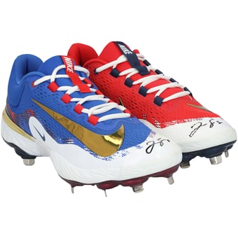 George Springer Toronto Blue Jays Autographed Player-Issued Red/Blue Nike Cleats from the 2025 MLB Season