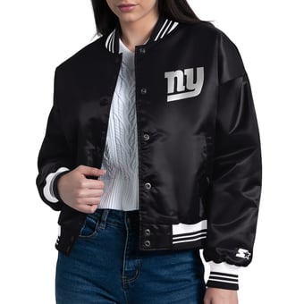 Women's Starter Black New York Giants Two-Tone Satin Varsity Jacket