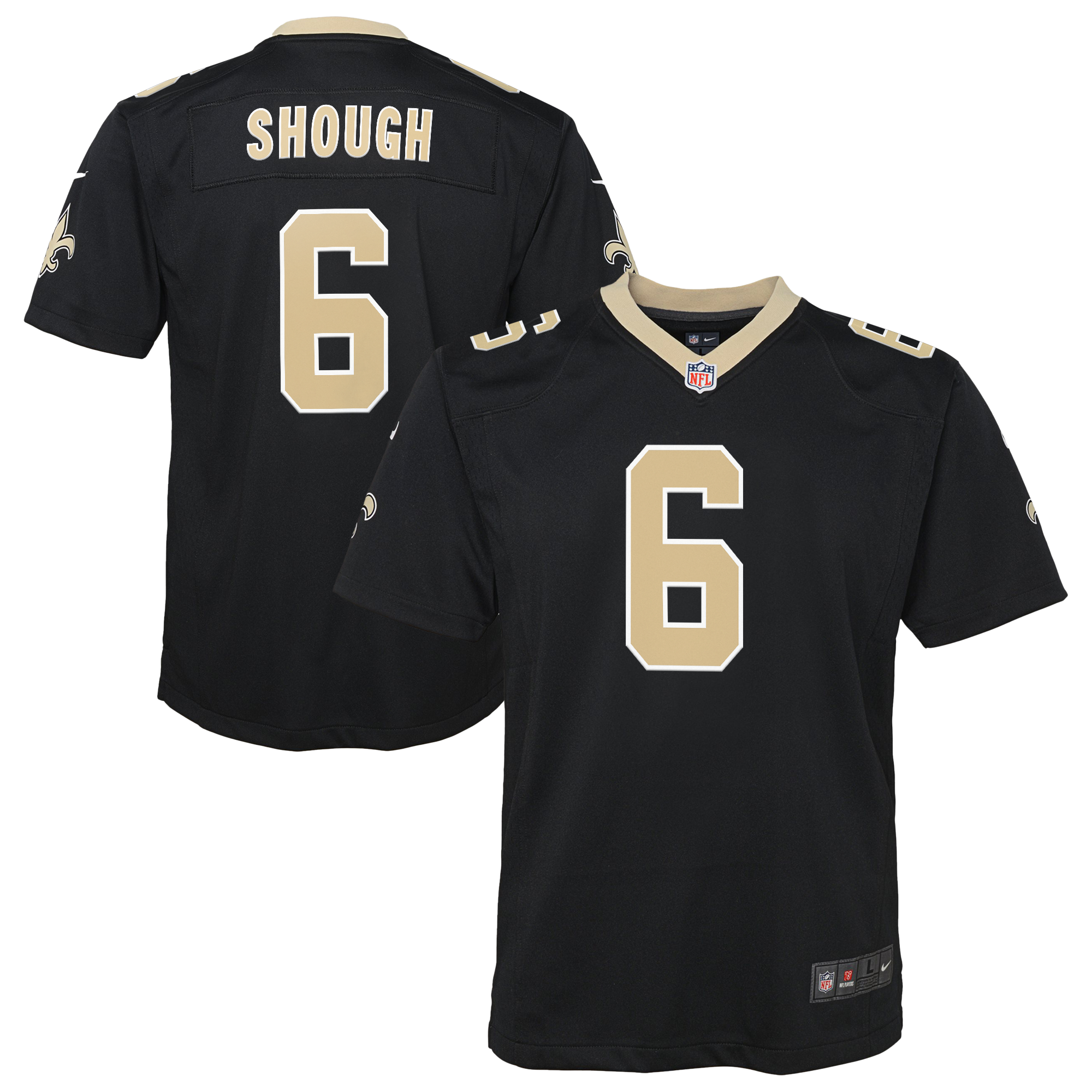 Camiseta Nike Game de la 1ª equipación del New Orleans Saints - Negro - Tyler Shough - Jóvenes
