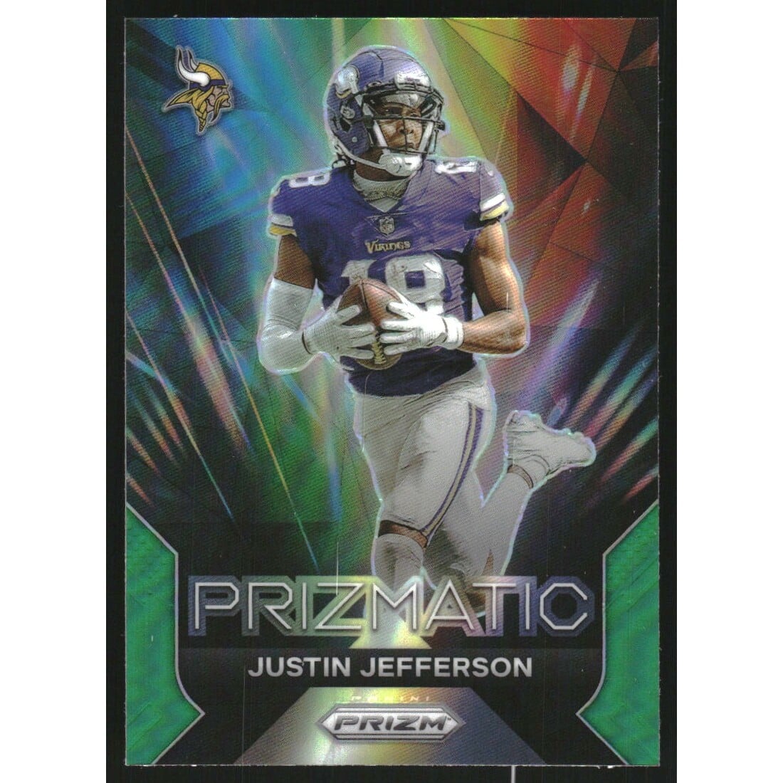 2023 Panini Prizm Prizmatic Prizms Green #16 Justin Jefferson. rookie card picture