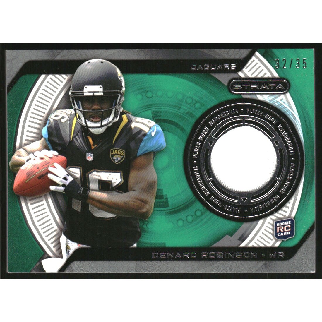 2013 Topps Strata Jerseys Green Patch #SRDR Denard Robinson. rookie card picture