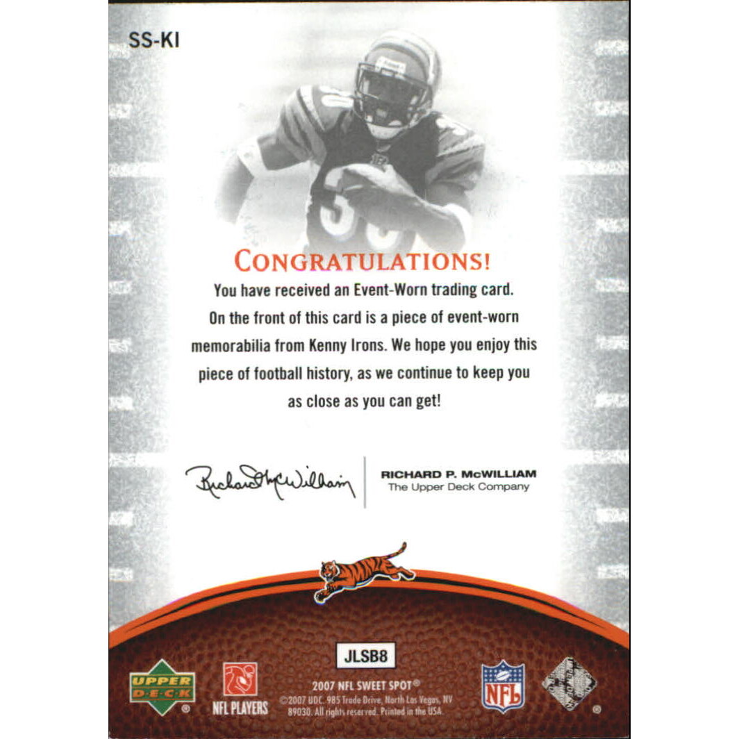 2007 Sweet Spot Sweet Swatch Jersey #SSKI Kenny Irons
