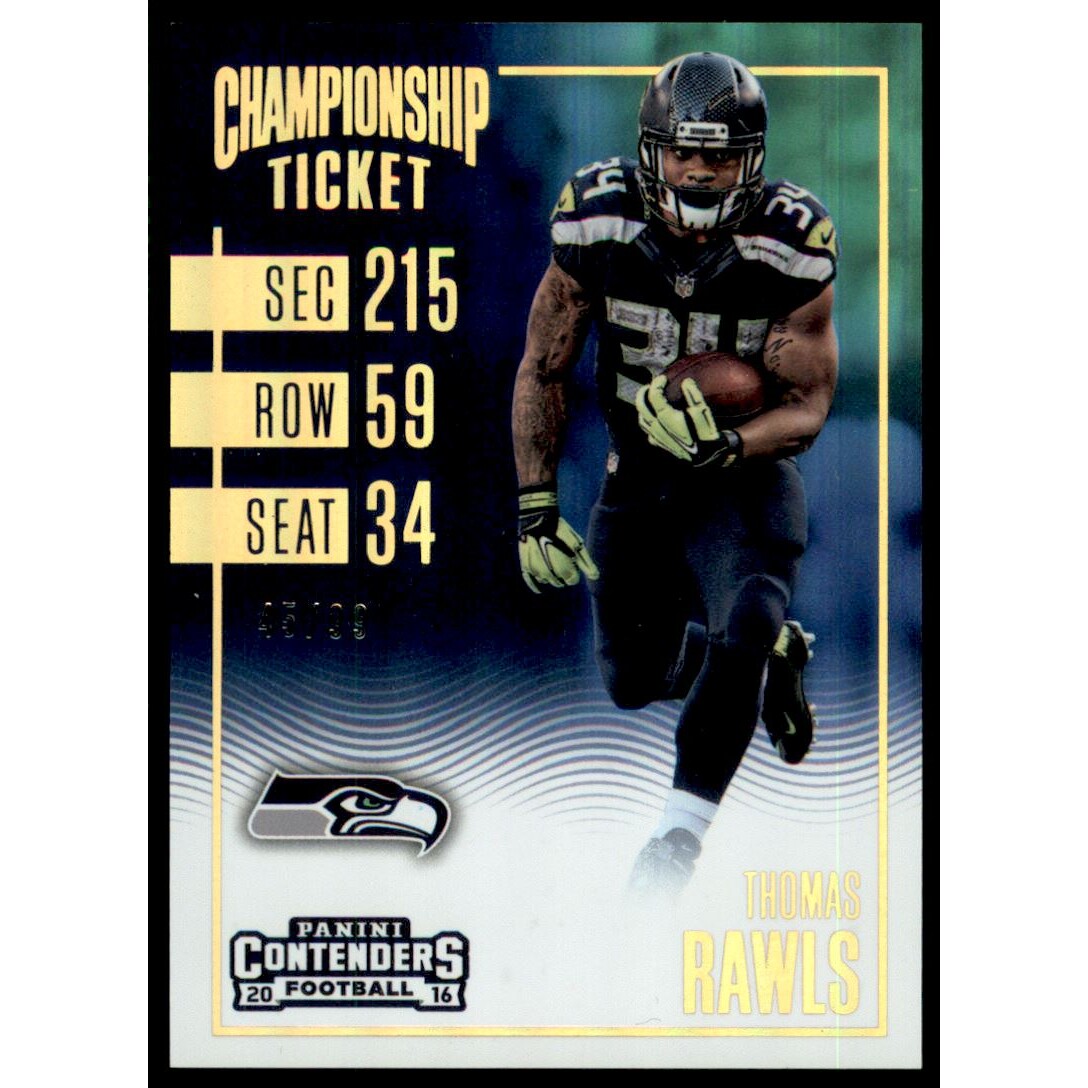 2016 Panini Contenders Championship Ticket #23 Thomas Rawls. rookie card picture