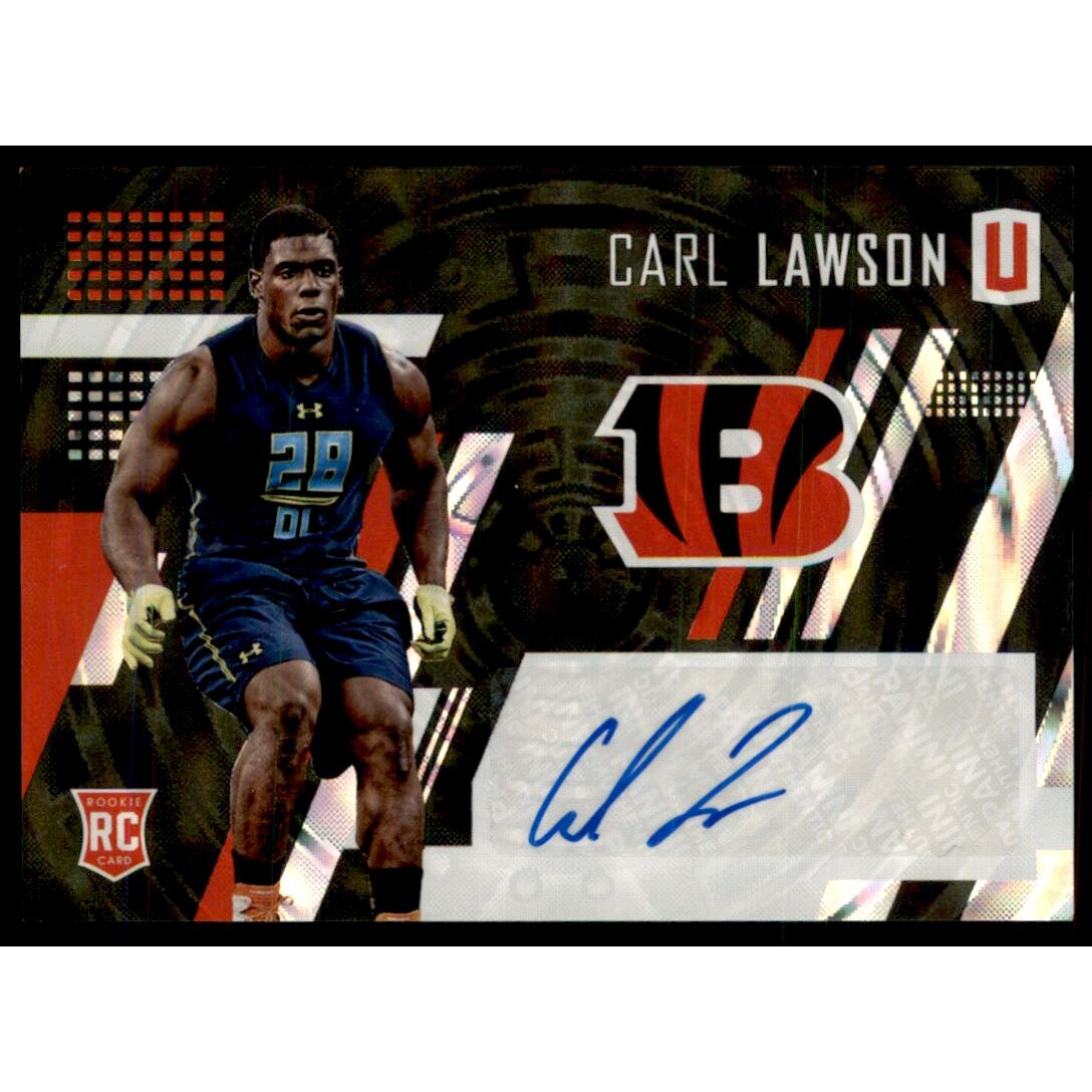 2017 Panini Unparalleled Rookie Autographs #239 Carl Lawson/199. rookie card picture