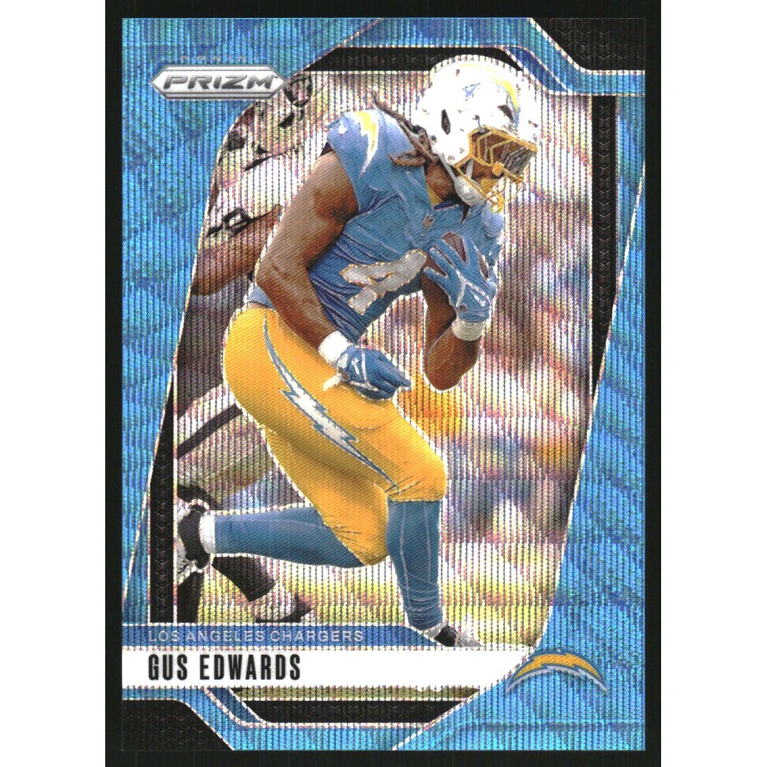 2024 Panini Prizm Prizms Blue Wave #158 Gus Edwards. rookie card picture