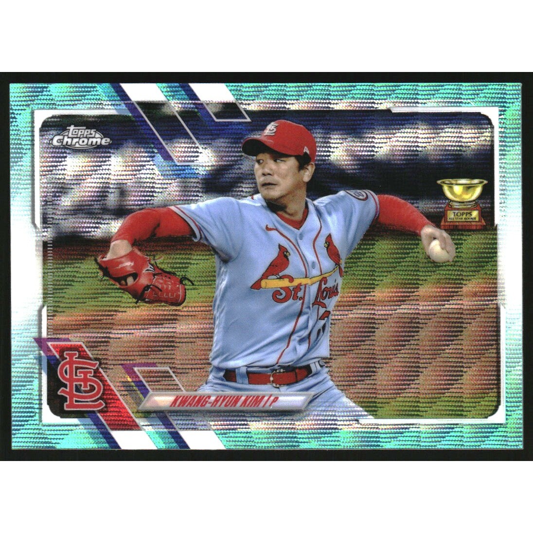 2021 Topps Chrome Aqua Wave Refractors #153 Kwang-Hyun Kim. rookie card picture