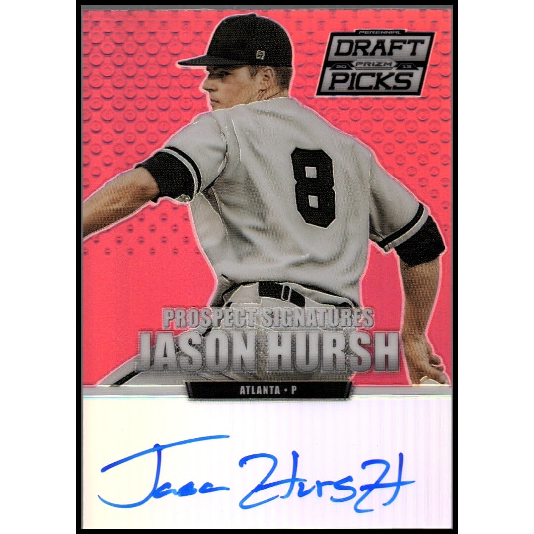 2013 Panini Prizm Perennial Draft Picks Prospect Signatures Red Prizms #32 Jason Hursh. rookie card picture