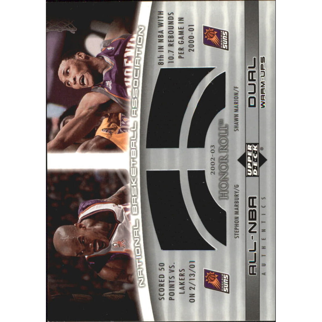 2002-03 Upper Deck Honor Roll Dual Warm-ups #SMSM Stephon Marbury/Shawn Marion