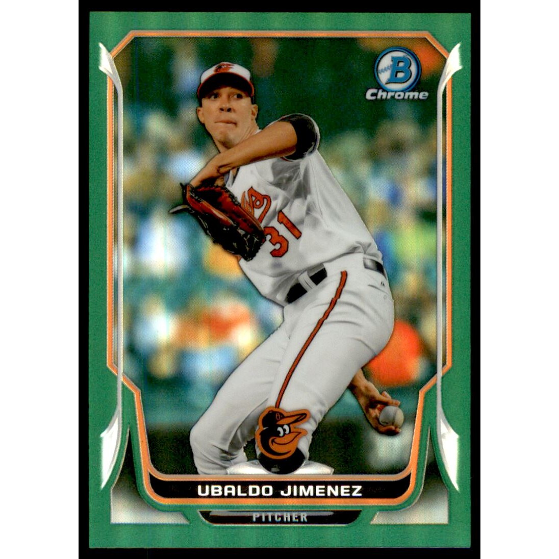 2014 Bowman Chrome Green Refractors #129 Ubaldo Jimenez 2014 Bowman Chrome Green Refractors #129 Ubaldo Jimenez