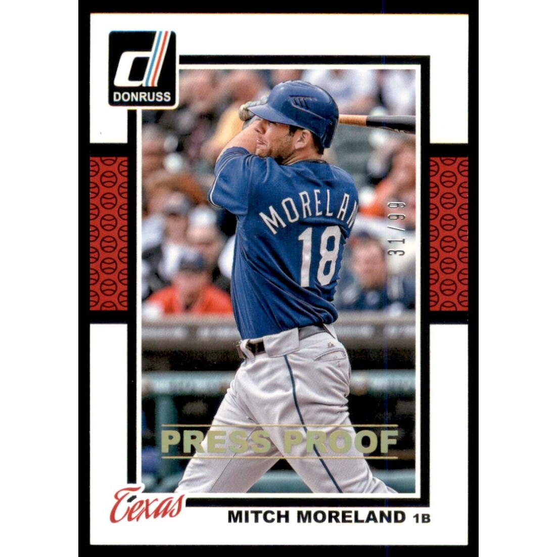 2014 Donruss Press Proofs Gold #158 Mitch Moreland. rookie card picture