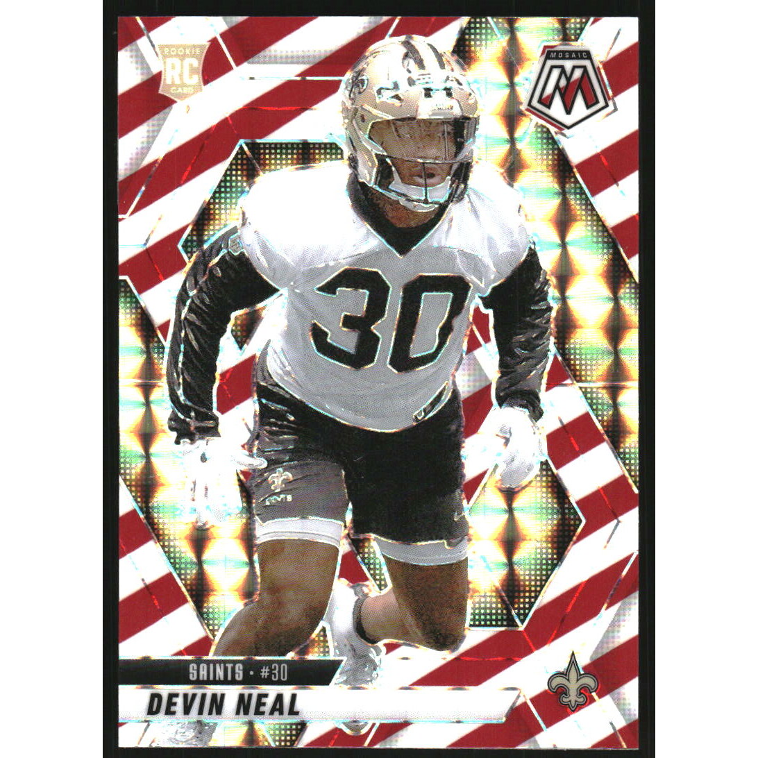 2025 Panini Mosaic Mosaic Red and White Stripe #330 Devin Neal. rookie card picture