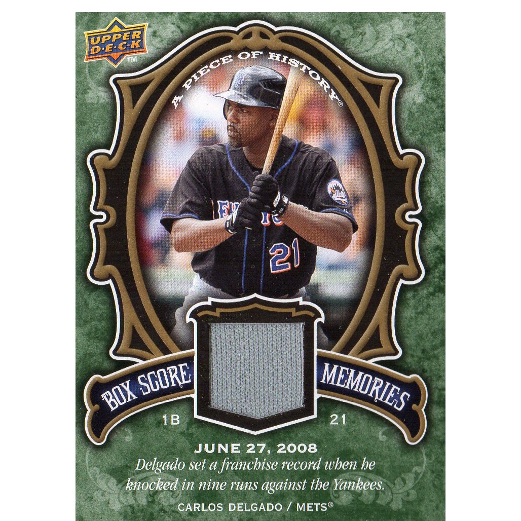 2009 UD A Piece of History Box Score Memories Jersey #BSMCD Carlos Delgado 2009 UD A Piece of History Box Score Memories Jersey #BSMCD Carlos Delgado