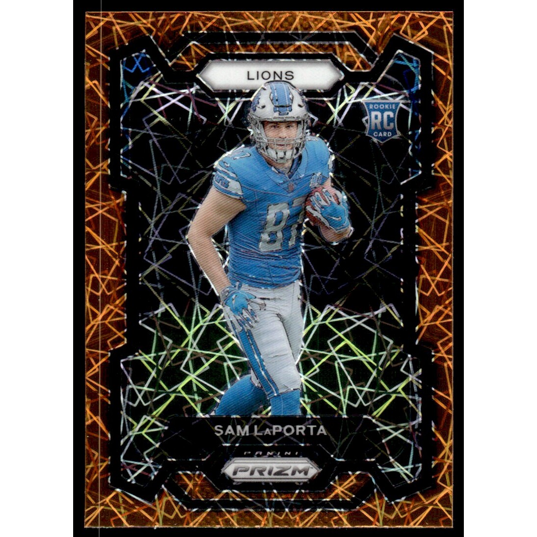 2023 Panini Prizm Prizms Orange Lazer #332 Sam LaPorta. rookie card picture
