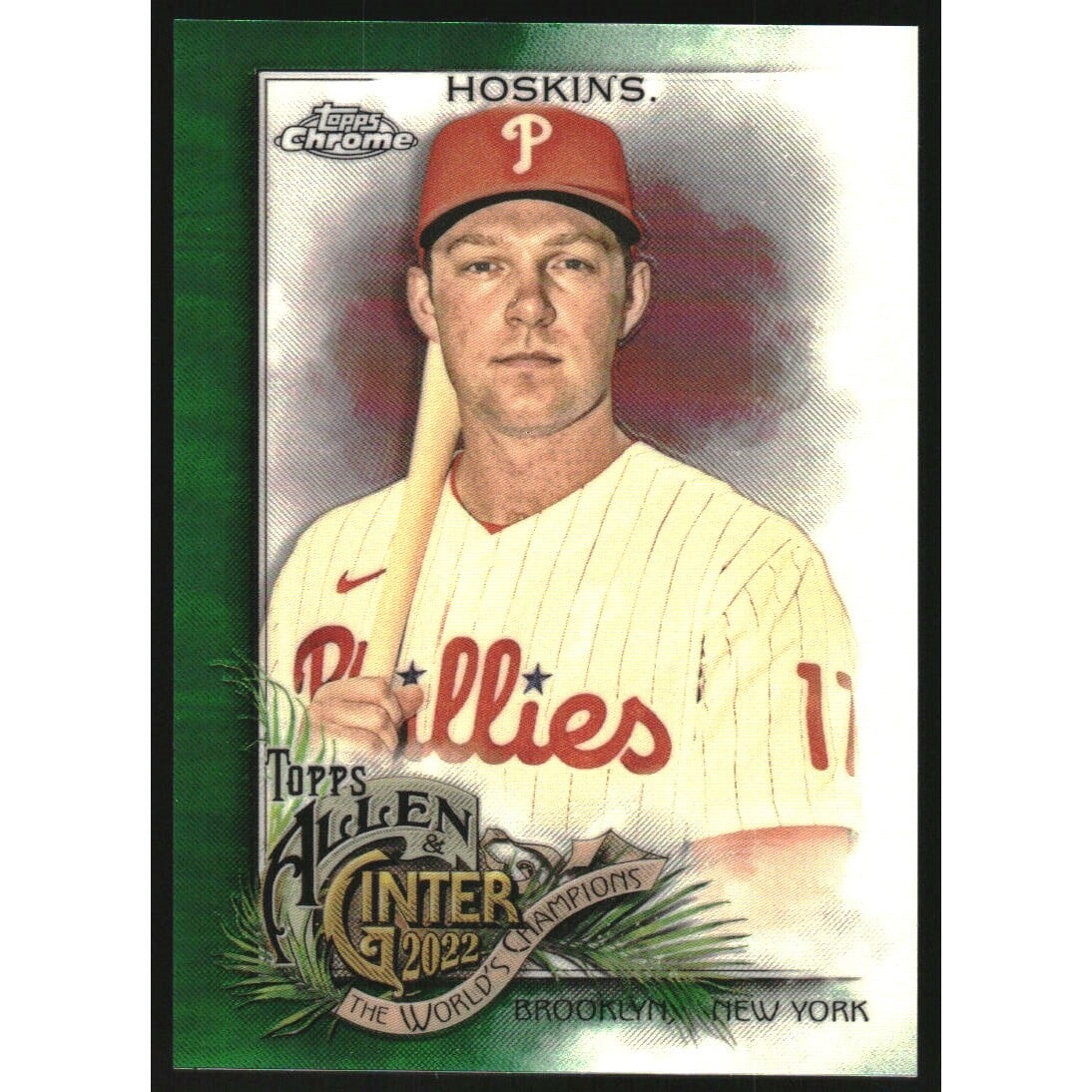 2022 Topps Allen and Ginter Chrome Green Refractors #65 Rhys Hoskins. rookie card picture