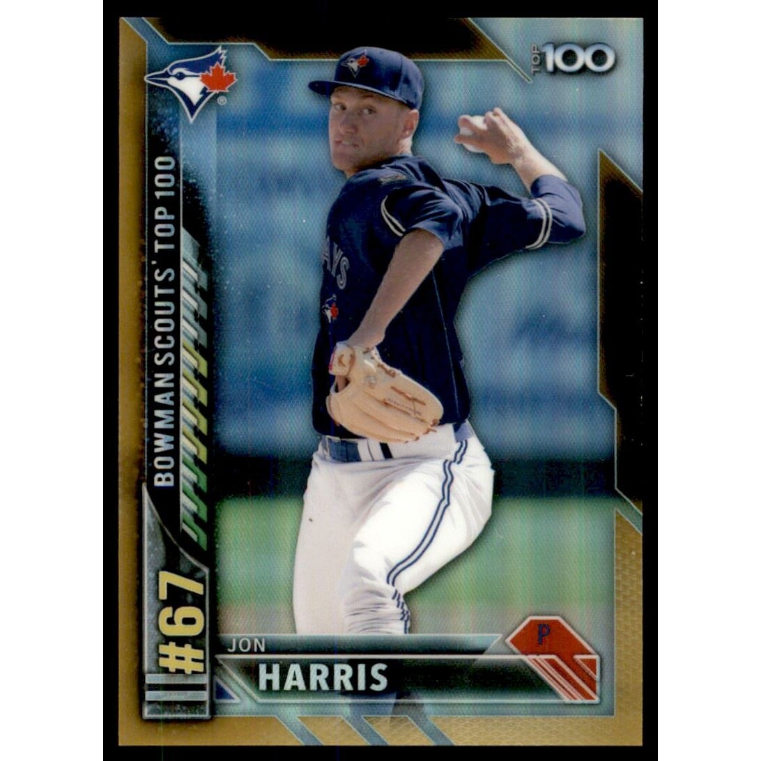 2016 Bowman Chrome Bowman Scouts Top 100 Gold Refractors #BTP67 Jon Harris. rookie card picture
