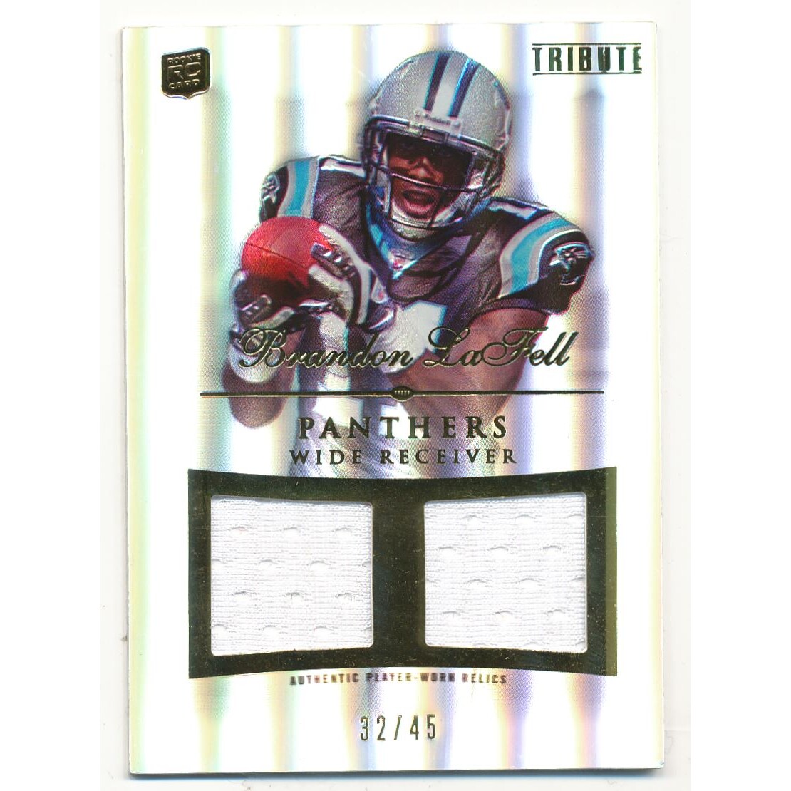 2010 Topps Tribute Relic Dual Swatch #DRBL Brandon LaFell. rookie card picture