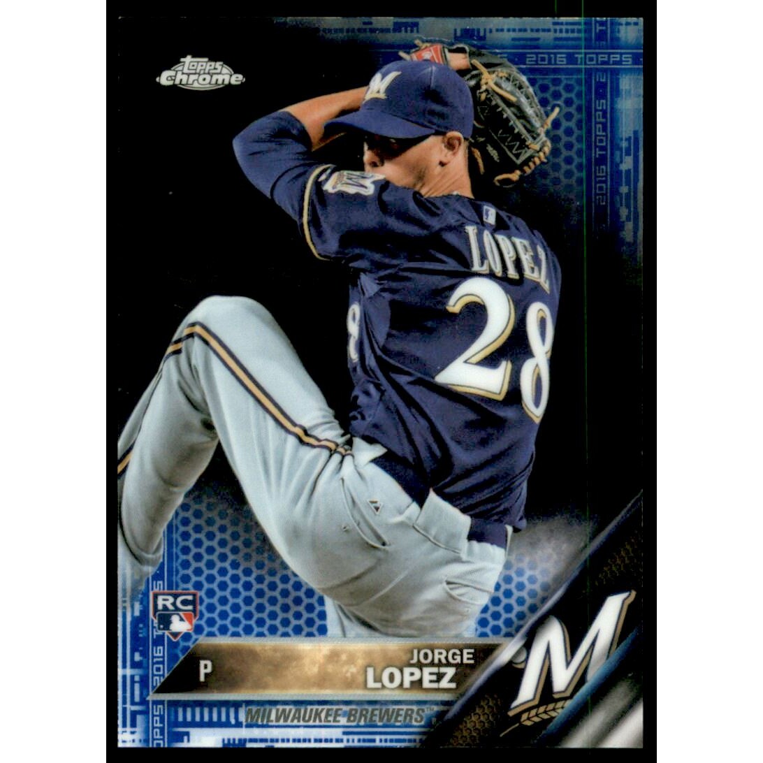 2016 Topps Chrome Blue Refractors #94 Jorge Lopez. rookie card picture
