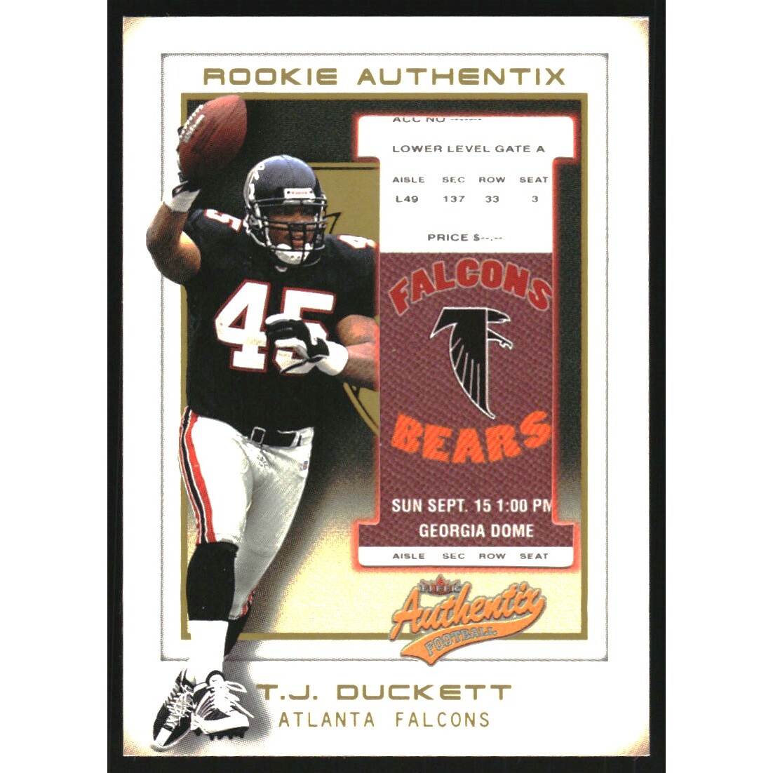 2002 Fleer Authentix Second Row #112 T.J. Duckett 2002 Fleer Authentix Second Row #112 T.J. Duckett