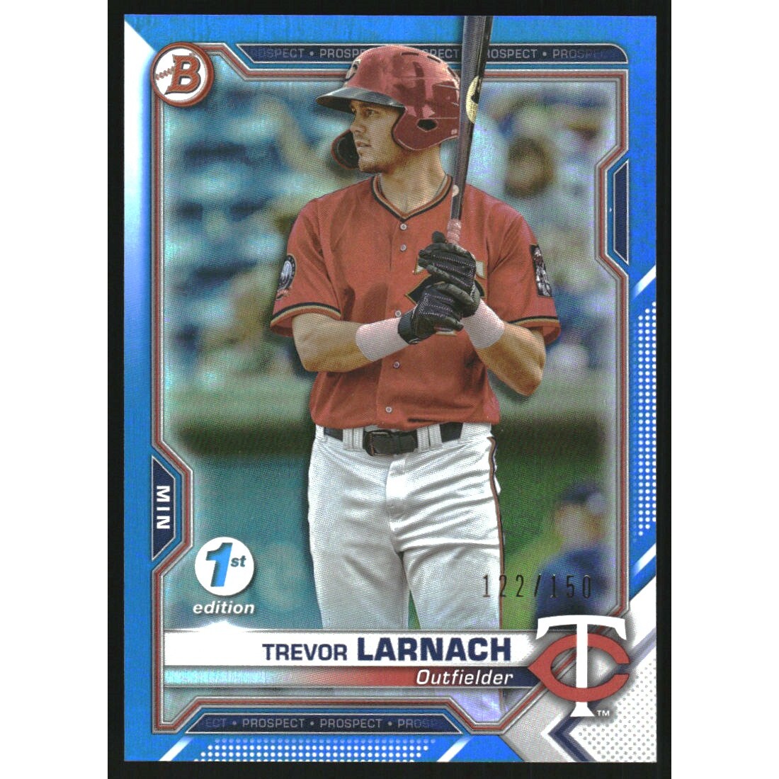 2021 Bowman 1st Edition Blue Foil #BFE80 Trevor Larnach. rookie card picture
