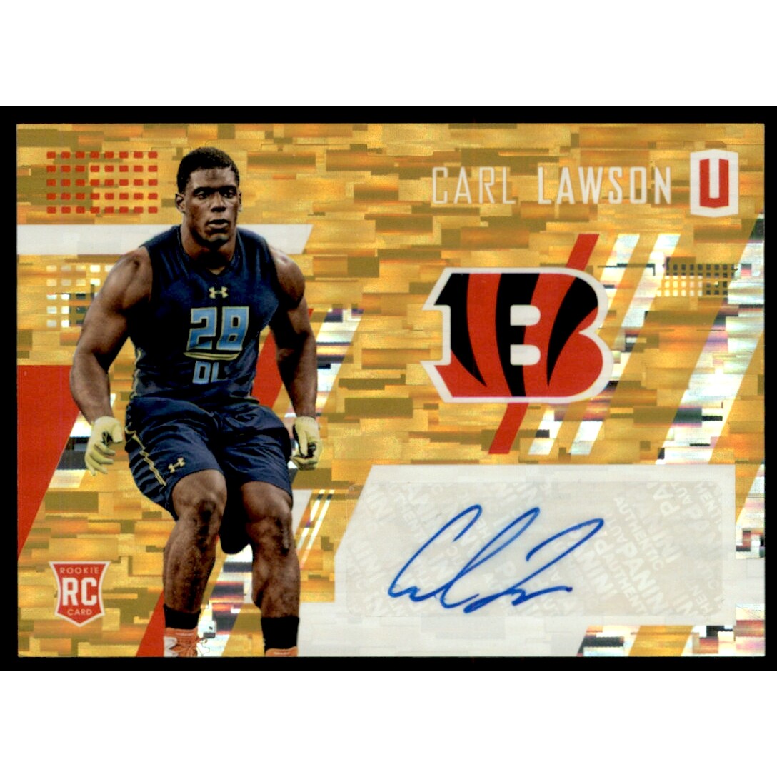 2017 Panini Unparalleled Rookie Autographs Yellow #239 Carl Lawson/149. rookie card picture