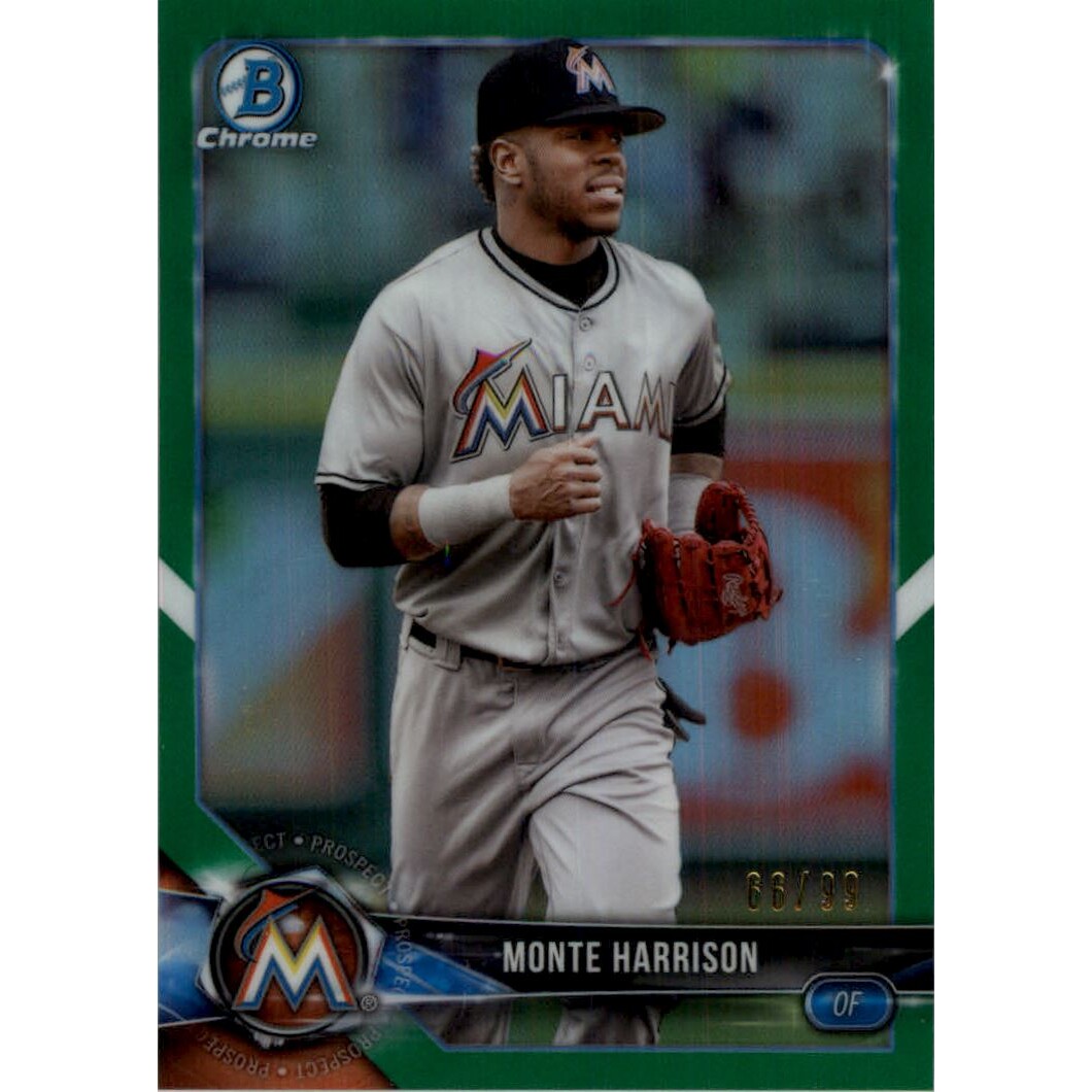 2018 Bowman Chrome Prospects Green Refractors #BCP238 Monte Harrison. rookie card picture