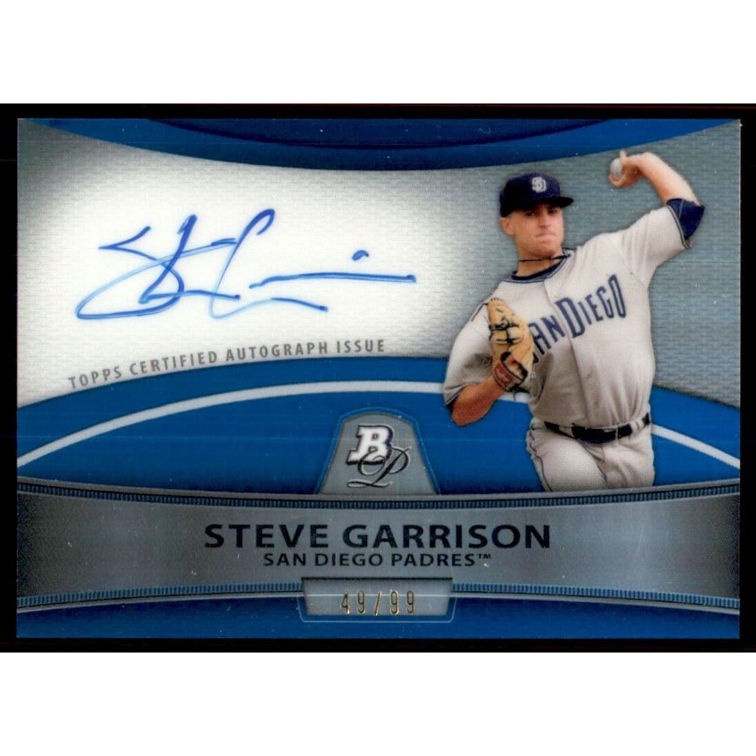 2010 Bowman Platinum Prospect Autographs Blue Refractors #SG Steve Garrison. rookie card picture