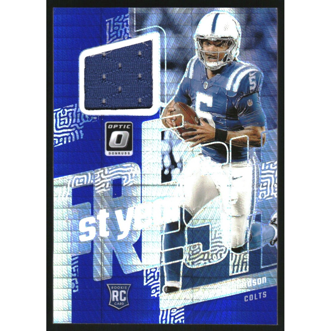 2023 Donruss Optic First Year Fresh Jerseys Blue Hyper #2 Anthony Richardson. rookie card picture