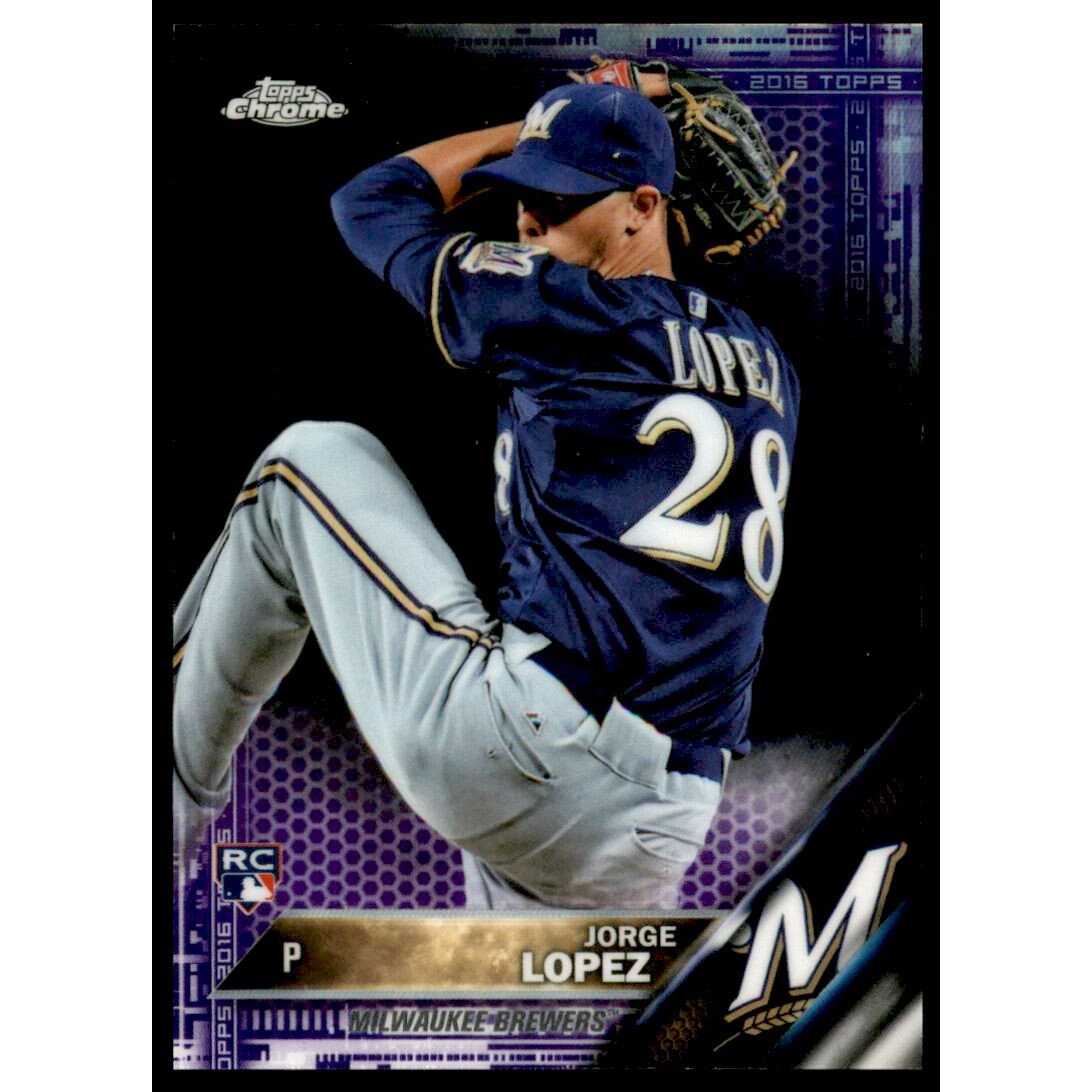 2016 Topps Chrome Purple Refractors #94 Jorge Lopez. rookie card picture
