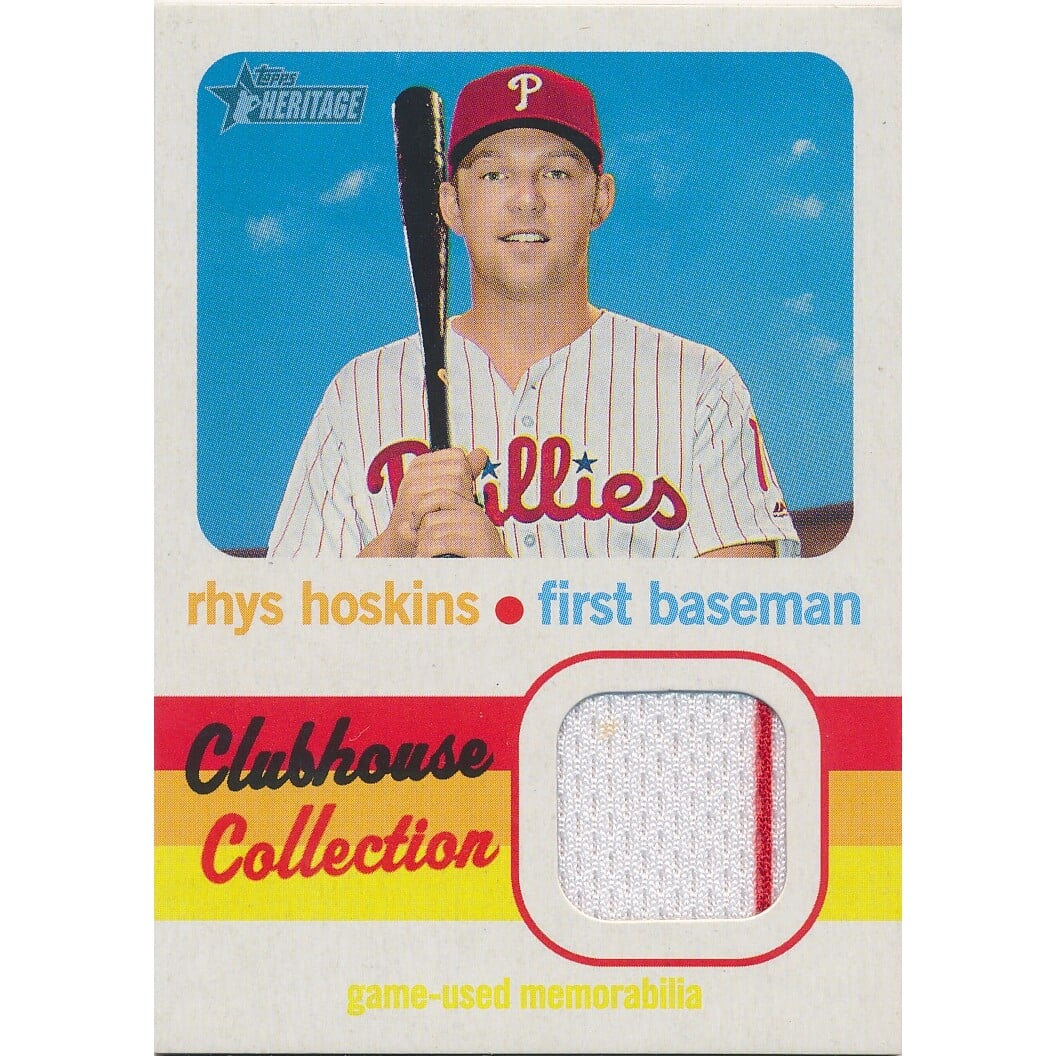 2020 Topps Heritage Clubhouse Collection Relics #CCRRH Rhys Hoskins. rookie card picture