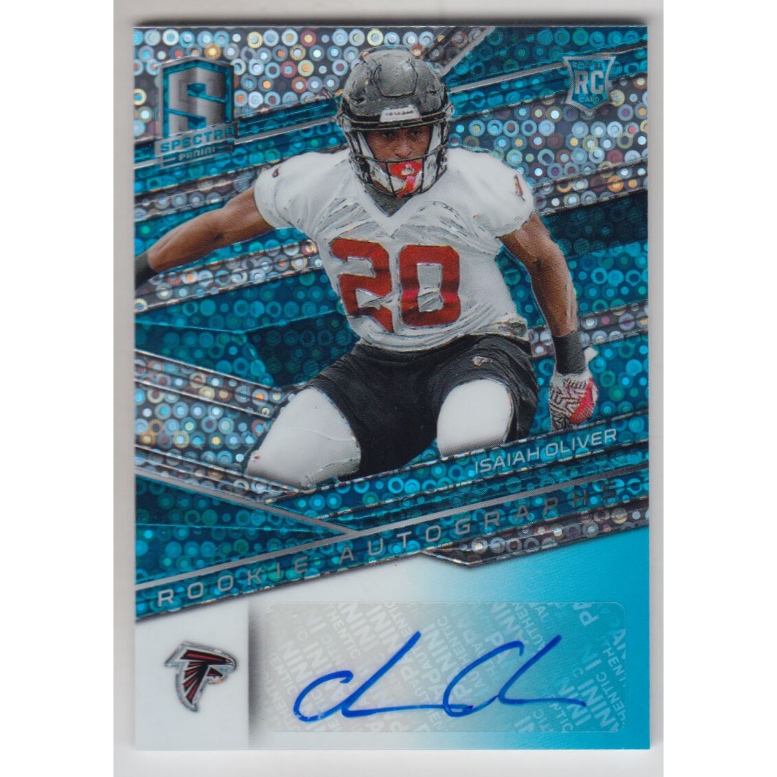 2018 Panini Spectra Neon Blue #191 Isaiah Oliver AU. rookie card picture