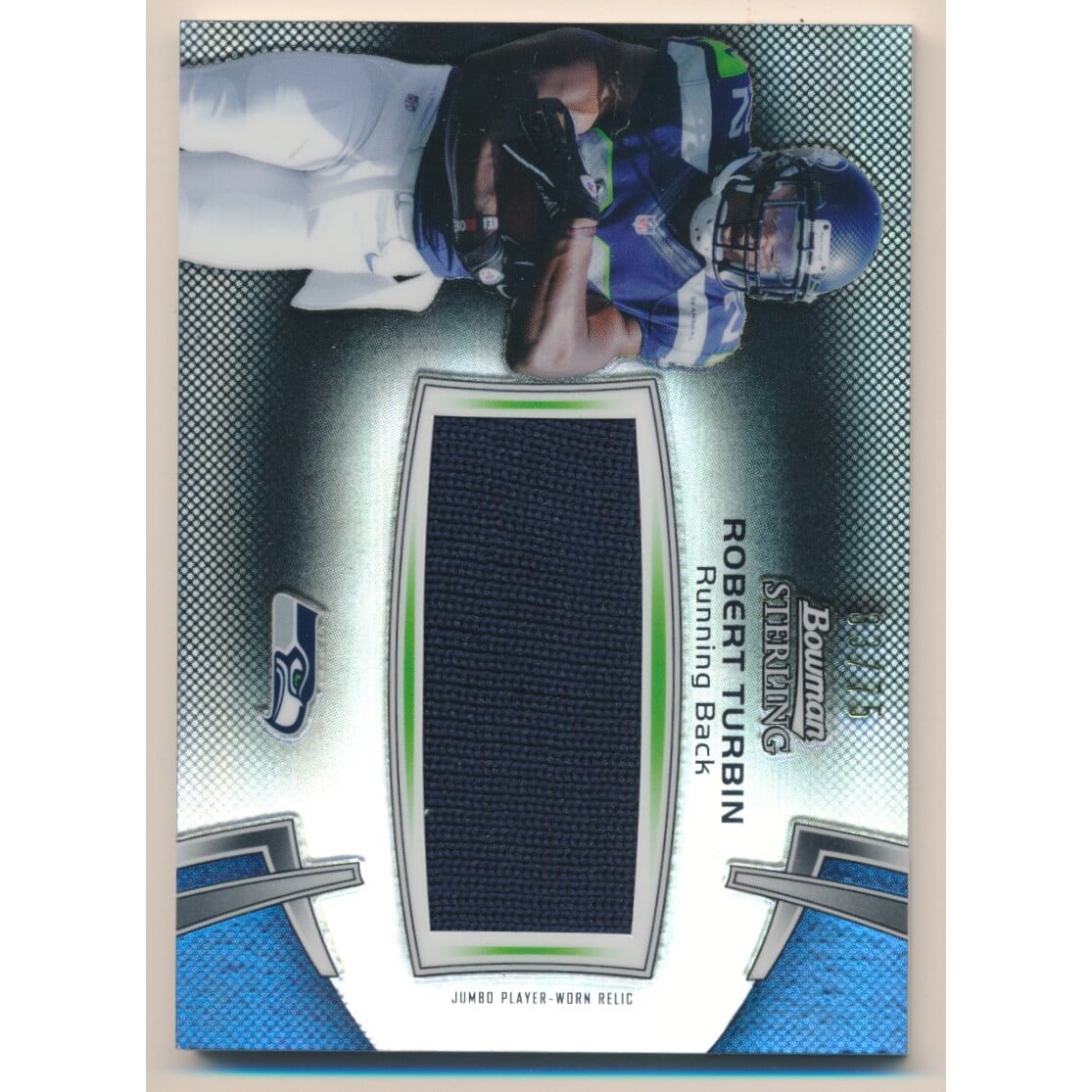 2012 Bowman Sterling Black Refractors #BSJRRRTU Robert Turbin JSY/75. rookie card picture