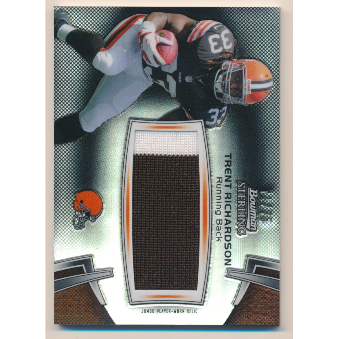 2012 Bowman Sterling Black Refractors #BSJRRTR Trent Richardson JSY/75. rookie card picture