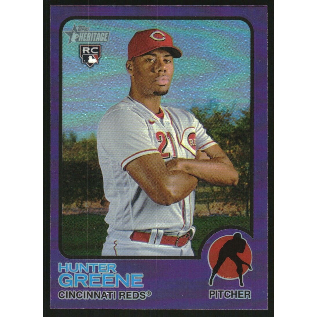 2022 Topps Heritage Chrome Purple Refractors #694 Hunter Greene. rookie card picture