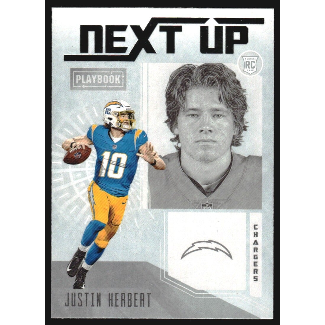 2020 Panini Playbook Next Up #3 Justin Herbert. rookie card picture
