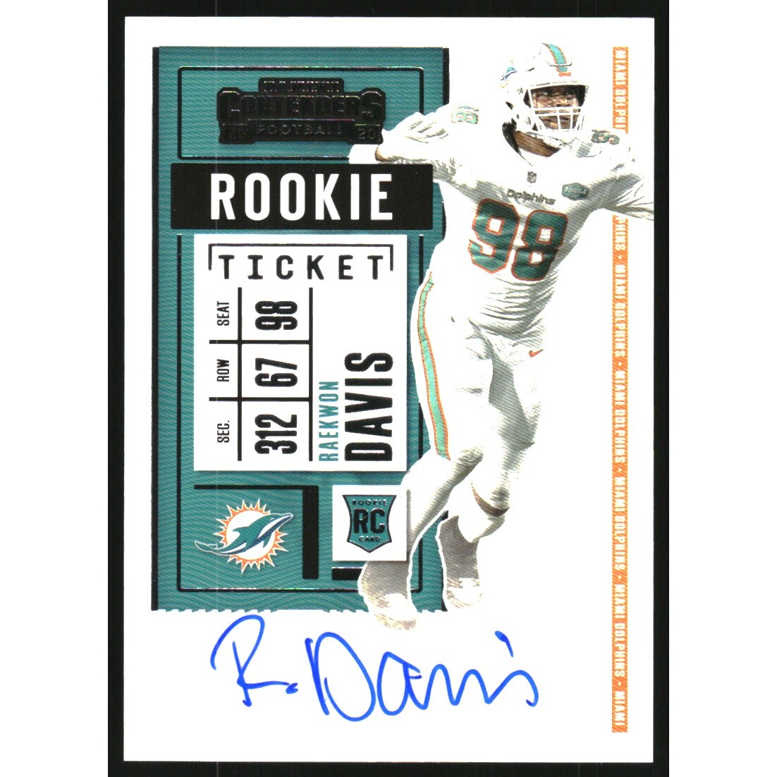 2020 Panini Contenders #166A Raekwon Davis AU RC. rookie card picture