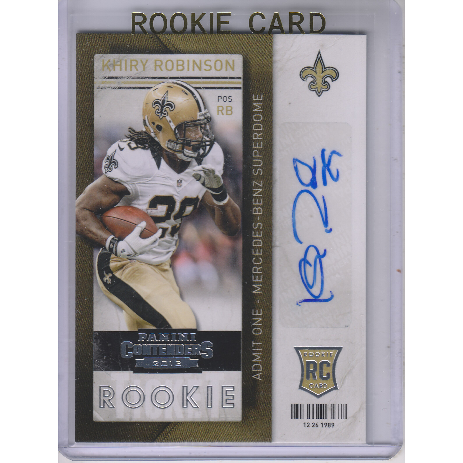 2013 Panini Contenders #154A Khiry Robinson AU RC. rookie card picture